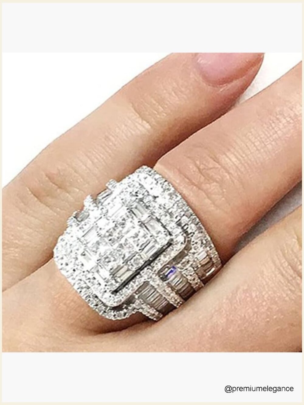 Sterling Silver Multi Row CZ Promise Ring Eternal Halo Ring Engagement Wedding